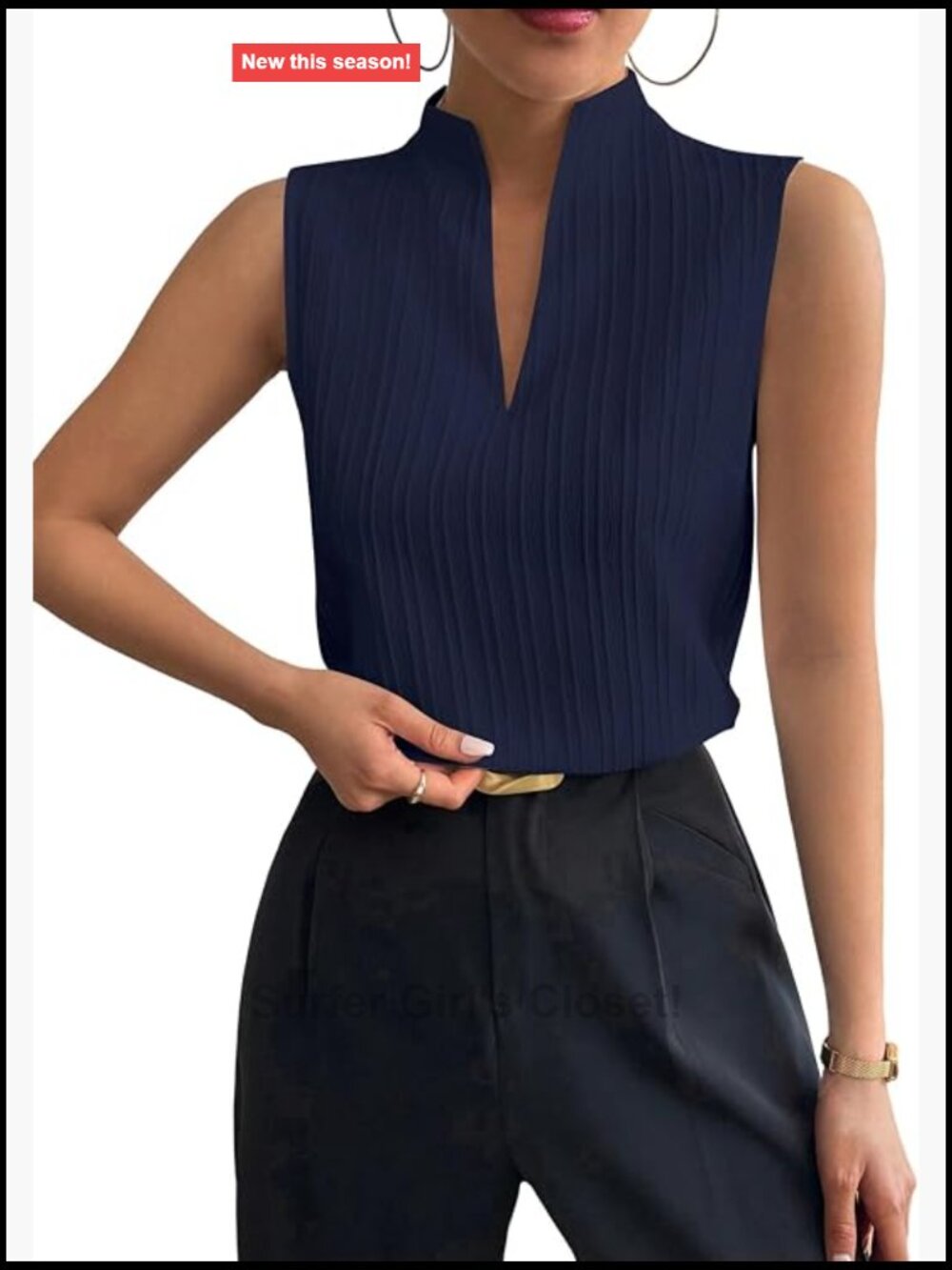 Striped V-Neck Sleeveless Tank Top Women Casual Lightweight Work Blouse